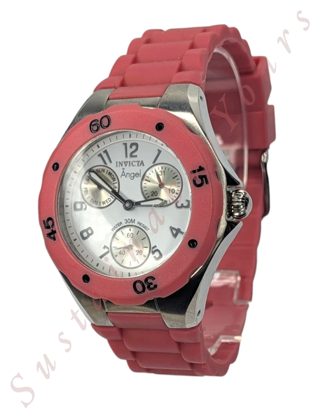 Invicta Angel Watch Women's Silicone Chronograph 30M Quartz Pink & Silver 0706